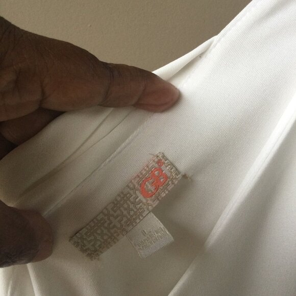 Cream & Gold Midi Dress with Back Tie – Size Large | Cutout Detail, Lined - Picture 5 of 6